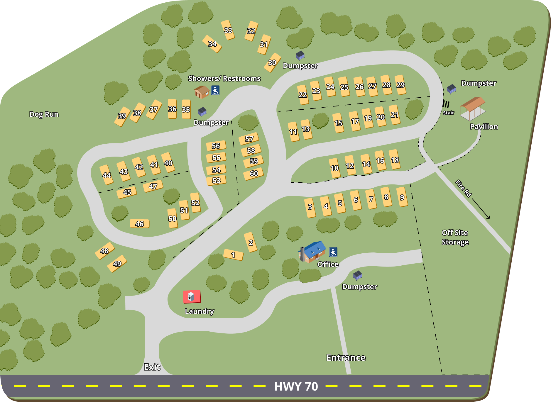Illustrated layout map for RV Resorts of Ruidoso